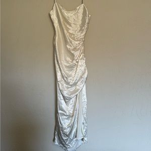 Meshki Claudette Satin Drape Midi Dress - Ivory - Size Large